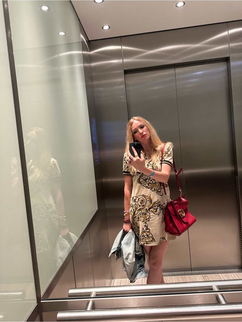 Versace Jeans Couture Beige and Gold Baroque Polo Mini Dress